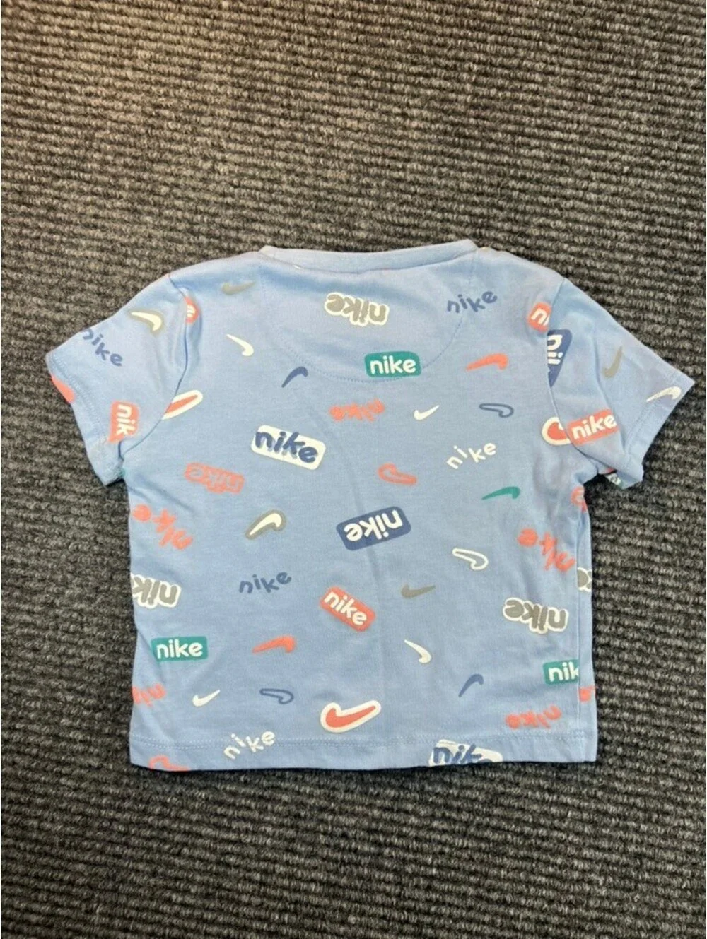Nike Baby Boy 12M Blue Shorts and Multicolor Logo Baby Blue T-Shirt Set